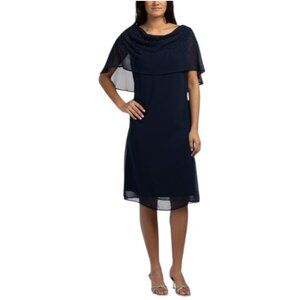 MARINA Beaded Overlay Chiffon Sheath Dress